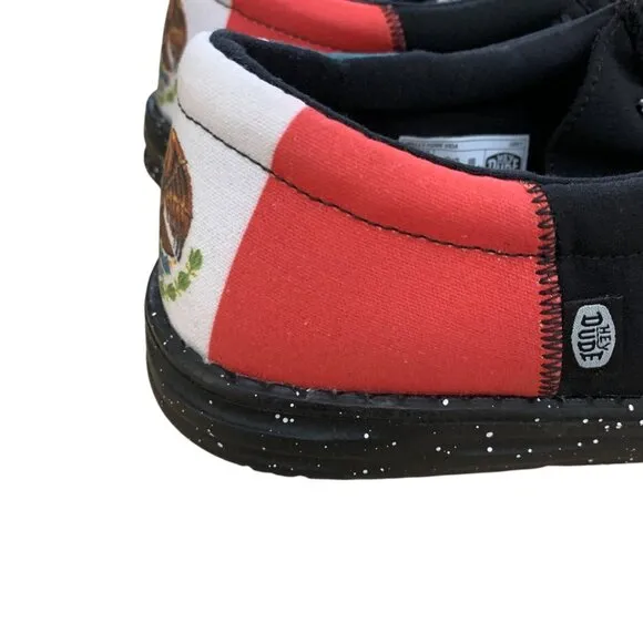 Hey Dude Wally Vida Mens 9 Shoes Mexico Flag Slip On Comfort Sneakers NEW Black