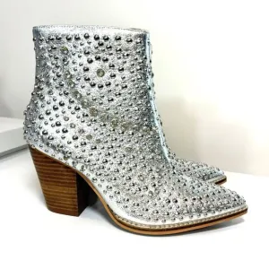 Hey Girl Corky's Boots Silver Line Dance Rhinestones Studs Bling Heels 7