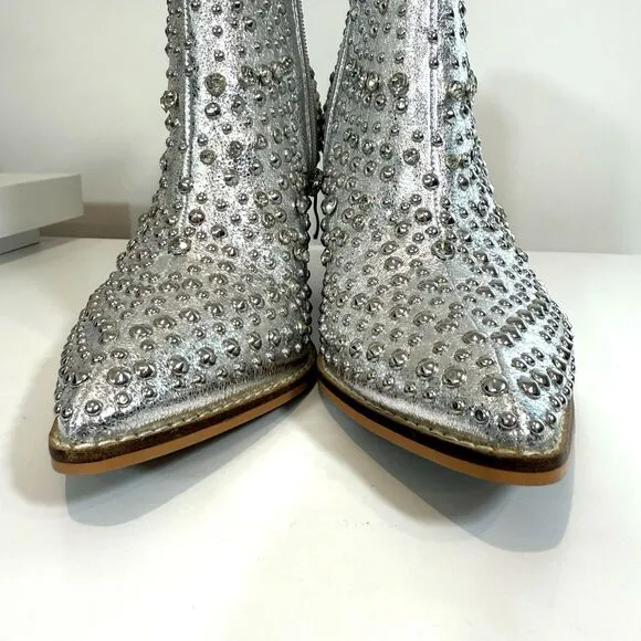 Hey Girl Corky's Boots Silver Line Dance Rhinestones Studs Bling Heels 7