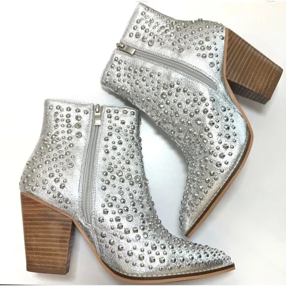 Hey Girl Corky's Boots Silver Line Dance Rhinestones Studs Bling Heels 7