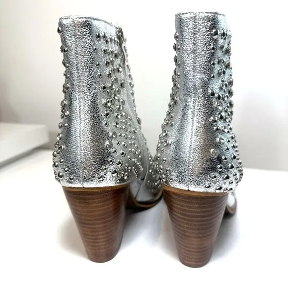 Hey Girl Corky's Boots Silver Line Dance Rhinestones Studs Bling Heels 7