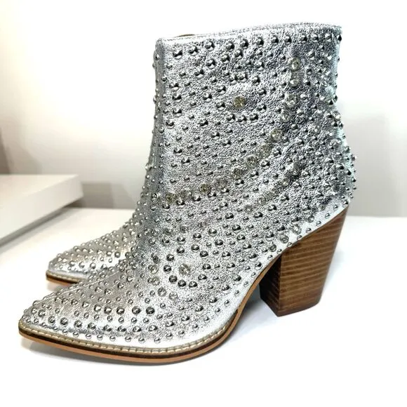 Hey Girl Corky's Boots Silver Line Dance Rhinestones Studs Bling Heels 7