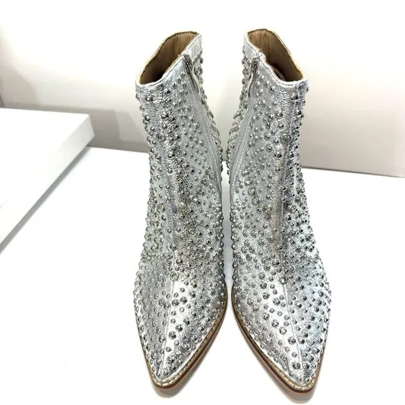 Hey Girl Corky's Boots Silver Line Dance Rhinestones Studs Bling Heels 7