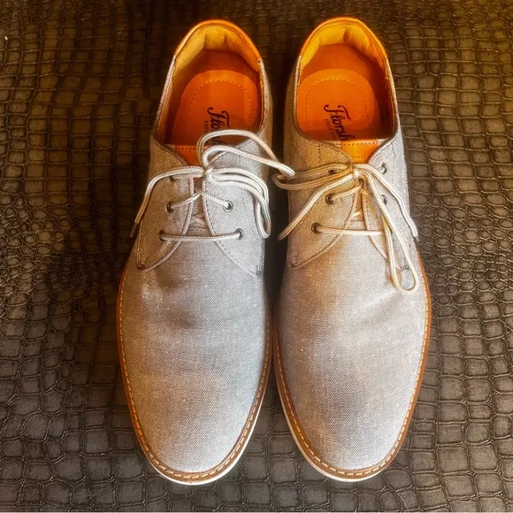 HIGHLAND Canvas Plain Toe Oxford Men's Gray and Tan Dress Shoes Size:9