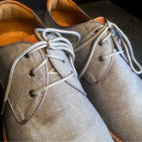 HIGHLAND Canvas Plain Toe Oxford Men's Gray and Tan Dress Shoes Size:9