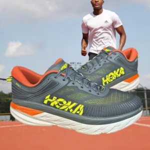 Hoka One One Bondi 7 Gray-Orange-Neon Running Walking Shoes Sneaker Mens Size 12