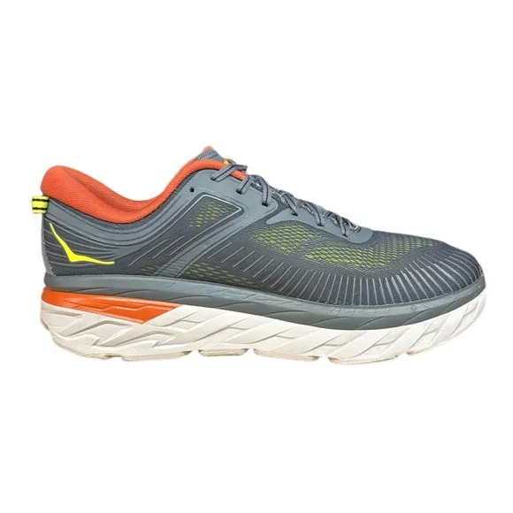 Hoka One One Bondi 7 Gray-Orange-Neon Running Walking Shoes Sneaker Mens Size 12