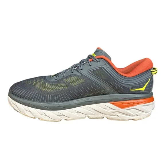 Hoka One One Bondi 7 Gray-Orange-Neon Running Walking Shoes Sneaker Mens Size 12