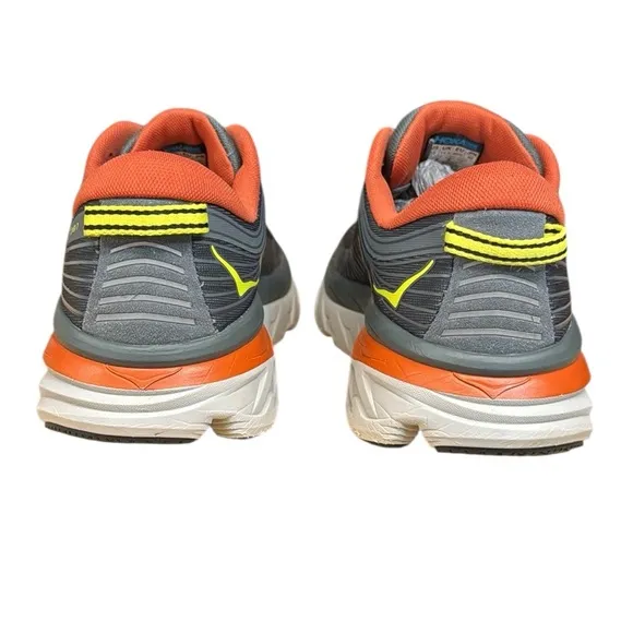 Hoka One One Bondi 7 Gray-Orange-Neon Running Walking Shoes Sneaker Mens Size 12