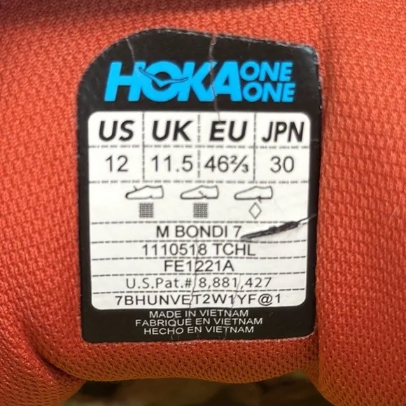 Hoka One One Bondi 7 Gray-Orange-Neon Running Walking Shoes Sneaker Mens Size 12