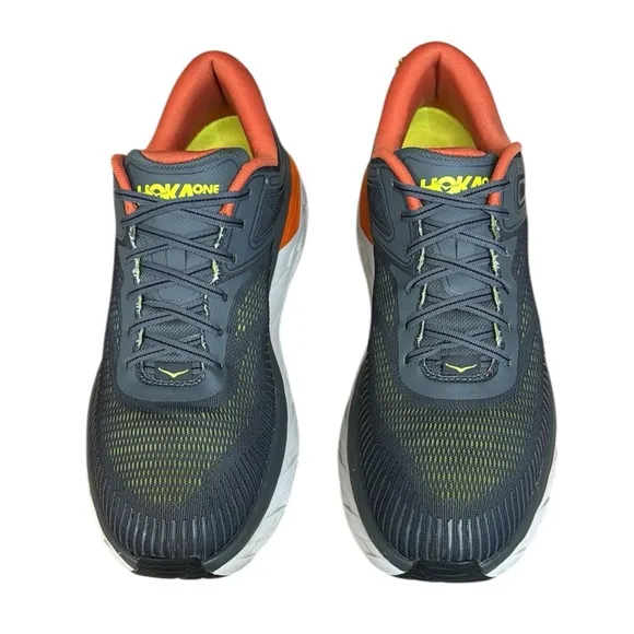 Hoka One One Bondi 7 Gray-Orange-Neon Running Walking Shoes Sneaker Mens Size 12