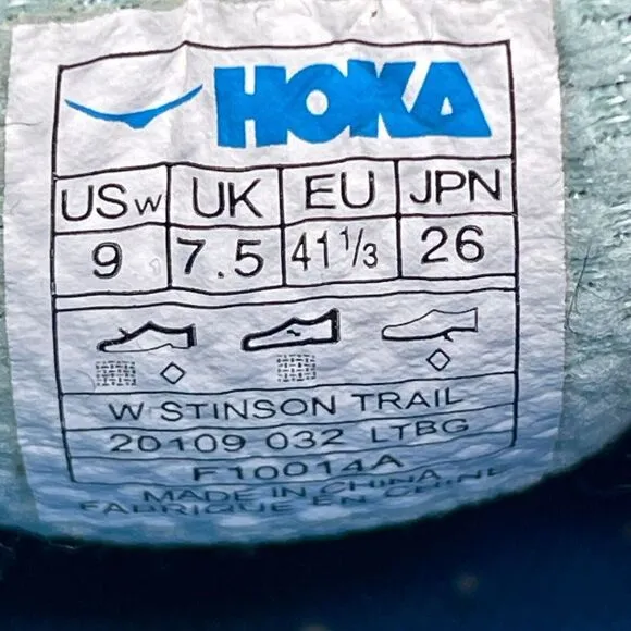 HOKA One One Stinson Shoes Womens Size 9 Trail Running Sneakers Teal Walking
