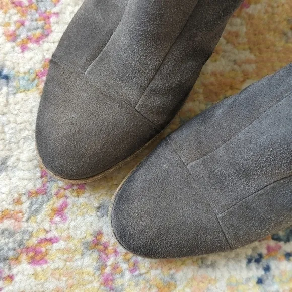 Hoss Intropia Classic Suede Leather Round Toe Block Heel Ankle Booties Gray 38