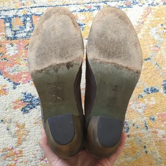 Hoss Intropia Classic Suede Leather Round Toe Block Heel Ankle Booties Gray 38