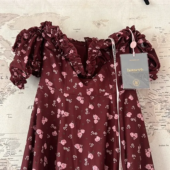 House of CB ‘Lauren’ Wine Floral Strapless Midi Dress NWOT