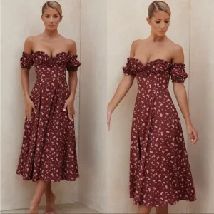 House of CB ‘Lauren’ Wine Floral Strapless Midi Dress NWOT