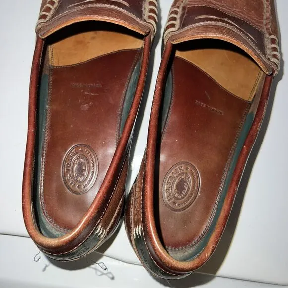 HS Trask Bozeman Brown Pebbled Leather Penny Loafer Mens 9 1/2 M Driving Shoe