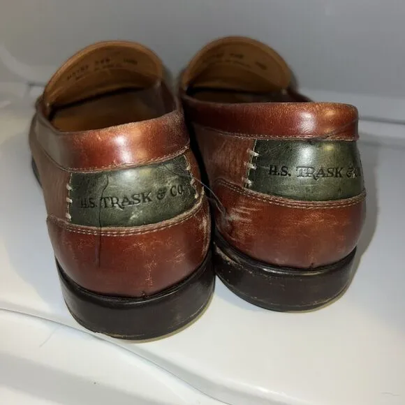 HS Trask Bozeman Brown Pebbled Leather Penny Loafer Mens 9 1/2 M Driving Shoe
