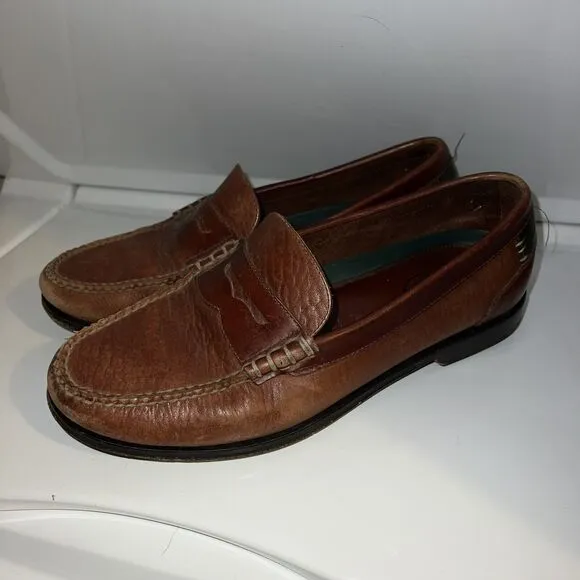 HS Trask Bozeman Brown Pebbled Leather Penny Loafer Mens 9 1/2 M Driving Shoe