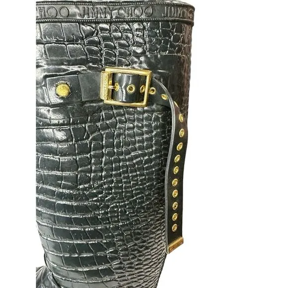 HUNTER &amp; JIMMY CHOO Special Edition Rain Croc Dark Green Boots Size 6
