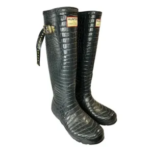 HUNTER &amp; JIMMY CHOO Special Edition Rain Croc Dark Green Boots Size 6