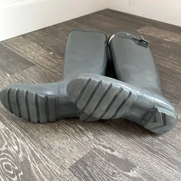 Hunter Gray Gloss Finish Tall Rain Boots Boho Country Western Nautical sz 7