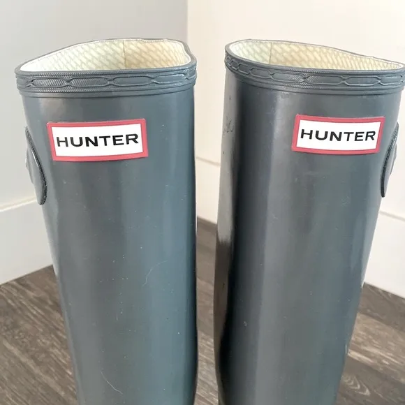 Hunter Gray Gloss Finish Tall Rain Boots Boho Country Western Nautical sz 7