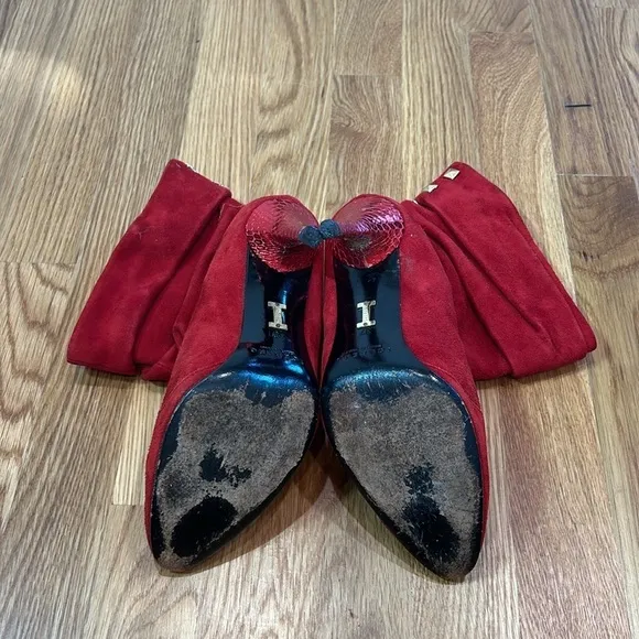 Iceberg vintage red suede slouchy gold stud ankle boots size 37 reptile heel