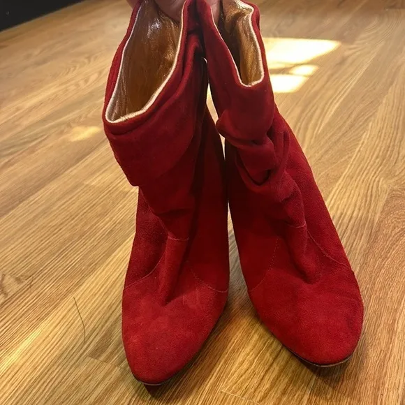Iceberg vintage red suede slouchy gold stud ankle boots size 37 reptile heel