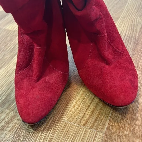 Iceberg vintage red suede slouchy gold stud ankle boots size 37 reptile heel