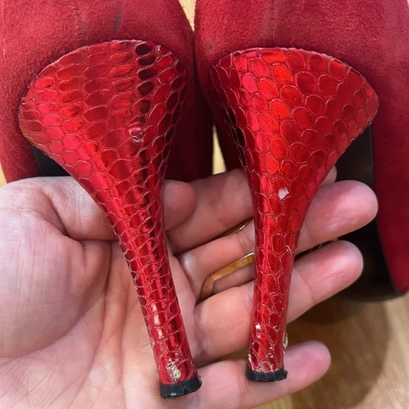 Iceberg vintage red suede slouchy gold stud ankle boots size 37 reptile heel