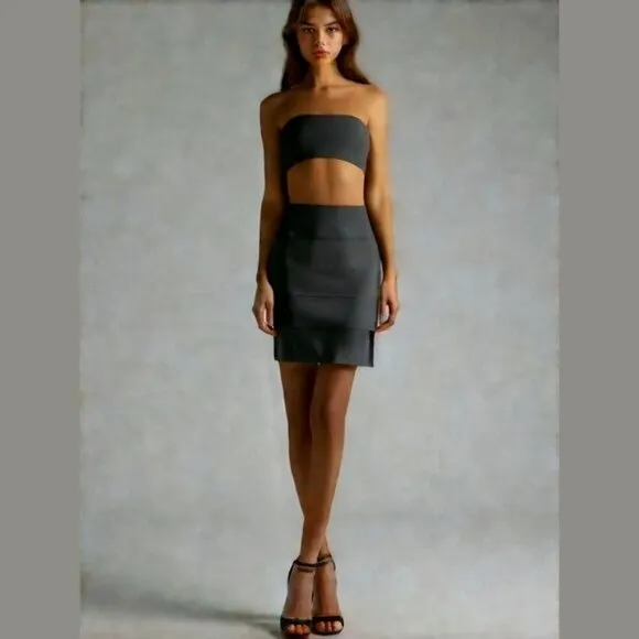 ICÔNE by SIMONS black bodycon bandage pencil skirt stretchy midi size S