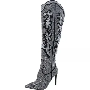 INC International Concepts Rhinestone Western Boots Stiletto Heel 5M