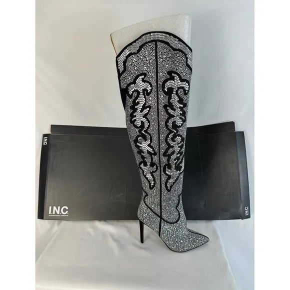 INC International Concepts Rhinestone Western Boots Stiletto Heel 5M