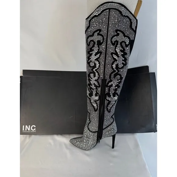 INC International Concepts Rhinestone Western Boots Stiletto Heel 5M