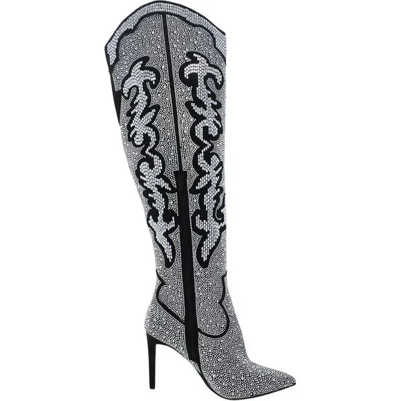 INC International Concepts Rhinestone Western Boots Stiletto Heel 5M