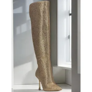 I.N.C. International Concepts Womens Saveria 5 Rhinestone Tall Boots Gold NIB