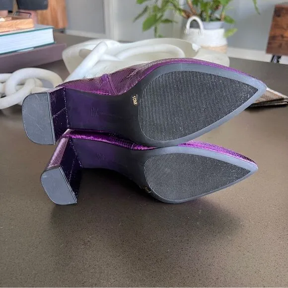 INC Metallic Purple Snakeskin Ankle Boots Size 10