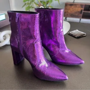 INC Metallic Purple Snakeskin Ankle Boots Size 10