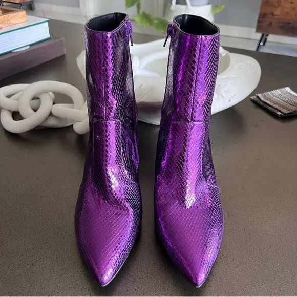 INC Metallic Purple Snakeskin Ankle Boots Size 10