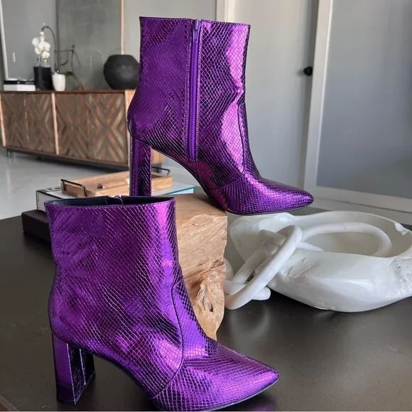 INC Metallic Purple Snakeskin Ankle Boots Size 10