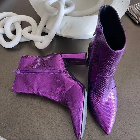 INC Metallic Purple Snakeskin Ankle Boots Size 10