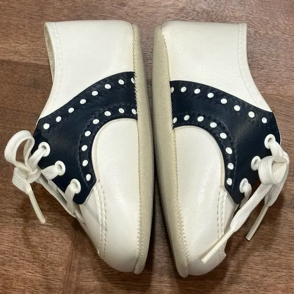 Infant Saddle Shoes By Wee Kids White Navy Made In USA Size 3✨Vintage✨EUC✨RARE✨