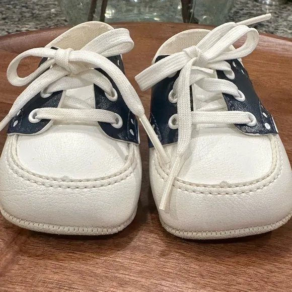 Infant Saddle Shoes By Wee Kids White Navy Made In USA Size 3✨Vintage✨EUC✨RARE✨