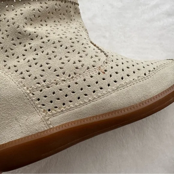 Isabel Marant Basley Cream Perforated Suede Ankle Boots Size 37 Slouchy