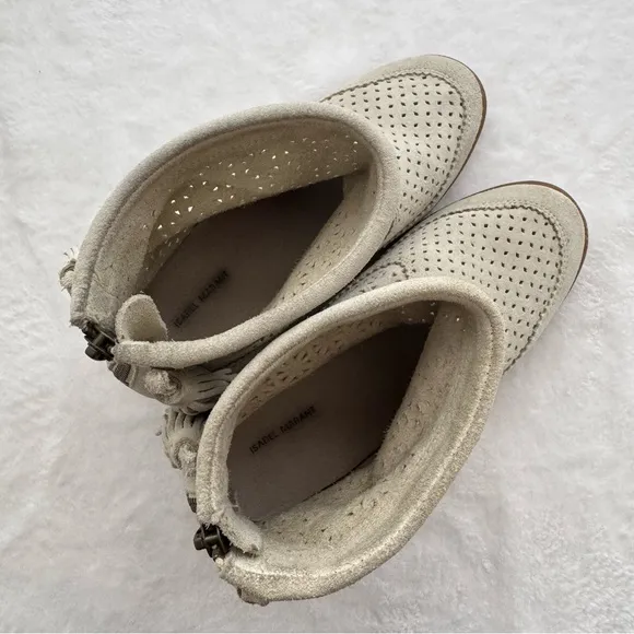 Isabel Marant Basley Cream Perforated Suede Ankle Boots Size 37 Slouchy