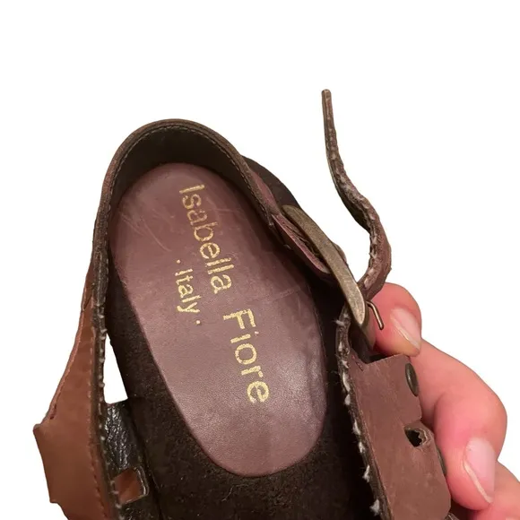 Isabella Fiore Brown Leather Shoes with Studs and rhinestones