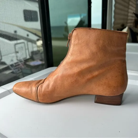 ITALIAN LEATHER BOOTIES Size 7.5 EU 38 Saddle Tan GUIDO LONGINOTTI Shoes Zipper
