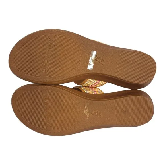 Italian Shoemakers Wedge Sandals Womens Size 7.5 Multi-Color Strap &amp; Gold Ring D