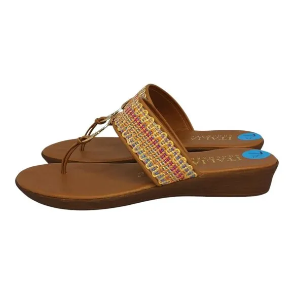 Italian Shoemakers Wedge Sandals Womens Size 7.5 Multi-Color Strap &amp; Gold Ring D